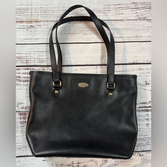 COACH Black Crossgrain Leather Zip Top Tote Bag #F35204 - Picture 1 of 7